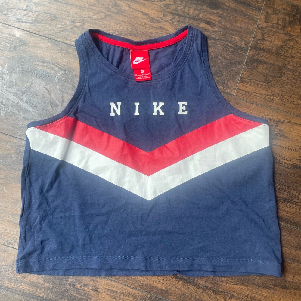 Nike Blue Crop Top with Red and White Chevron